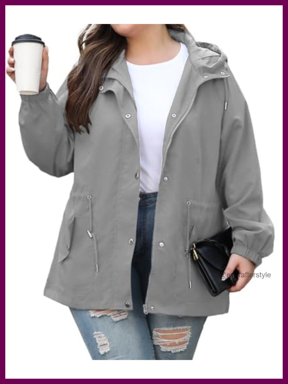 Plus Size Lightweight Waterproof Hooded Rain Jacket Windproof